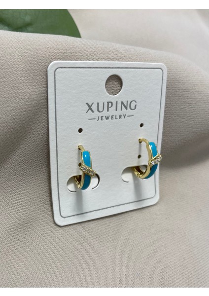 Xuping 14K Altın Kaplama Hediyelik Suya Dayanıklı Kadın Küpe Mavi Gold Halka Şık Modern Taşlı Zarif Parlak Görünüm Minimal Gold Küpe Günlük Kullanım Için Ideal