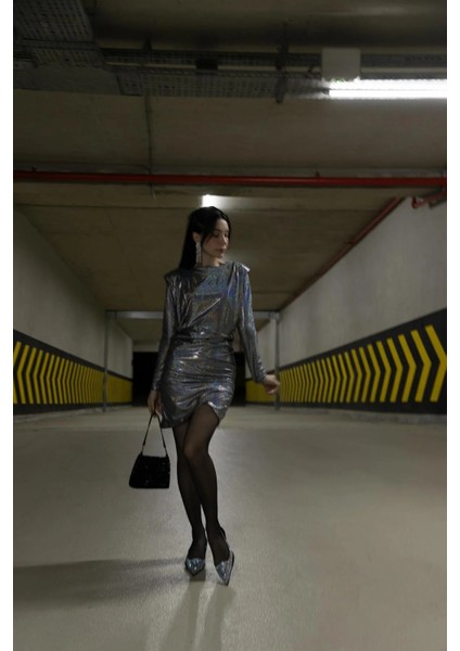 Gri Parıltılı Vatkalı Elbise ABGYM0809 fiyatları