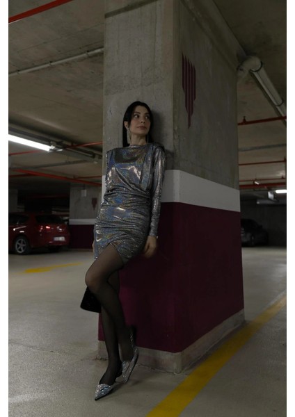 Gri Parıltılı Vatkalı Elbise ABGYM0809 modelleri