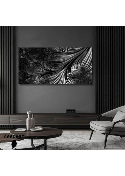 Panoramik Kanvas Kanvas Salon Tablosu Gri Siyah Soyut Tüy Deseni