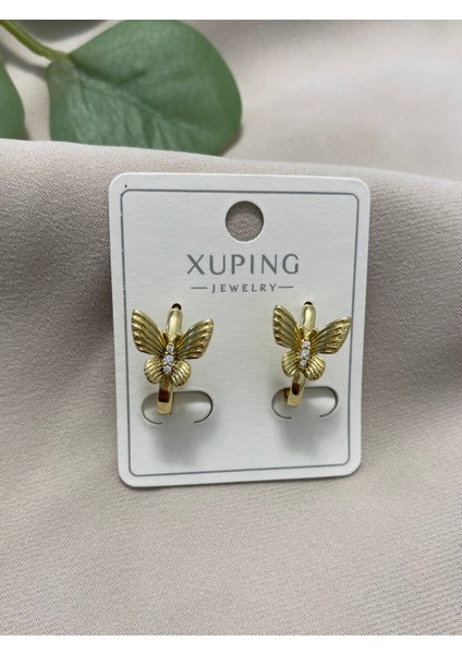 Xuping 14K Altın Kaplama Hediyelik Suya Dayanıklı Kadın Küpe Gold Şık Modern Taşlı Zarif Parlak Görünüm Minimal Gold Kelebek Küpe Günlük Kullanım Için Ideal