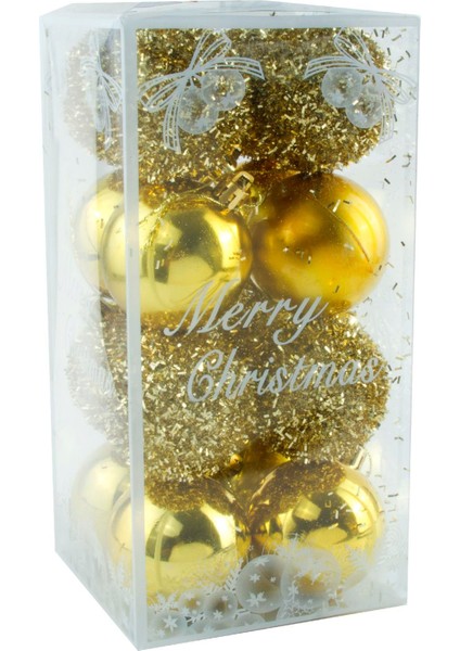 16 Adet Lüks Sarı Renkli Cici Top Yılbaşı Ağaç Süsü