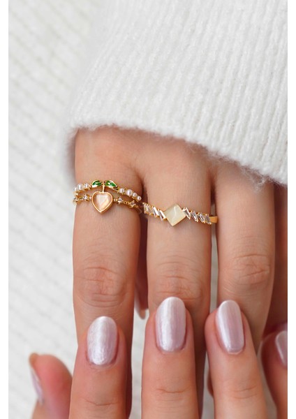 Aşkın Işıltısı Gold Kadın Yüzük Set