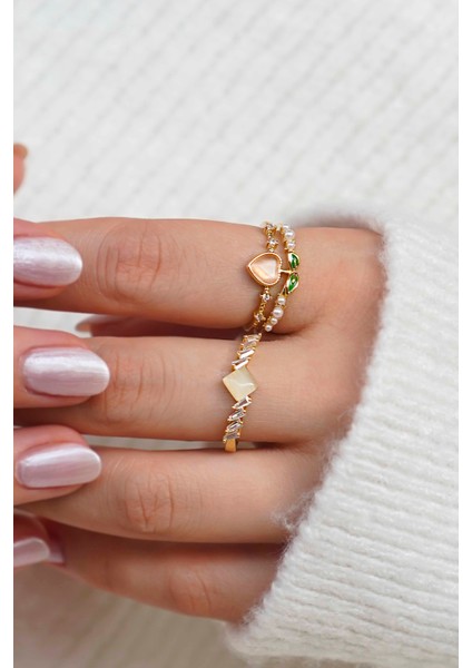 Aşkın Işıltısı Gold Kadın Yüzük Set modelleri