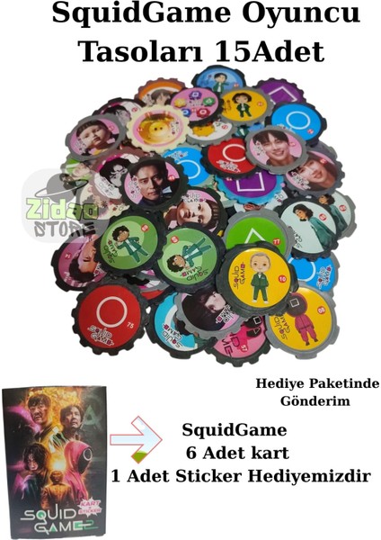 Squid Game Oyuncu Tasoları 15 Adet + 1 Minik Kutu 6 Kart 1 Sticker Hediye Paketinde Gönderim
