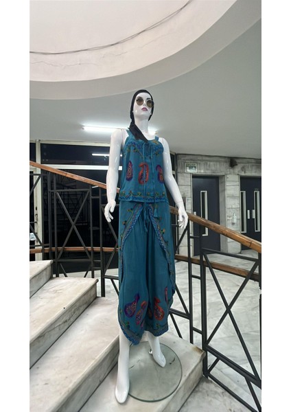 Otantik Nakış Işlemeli Harem Şalvar Pantolon Buluz Takım