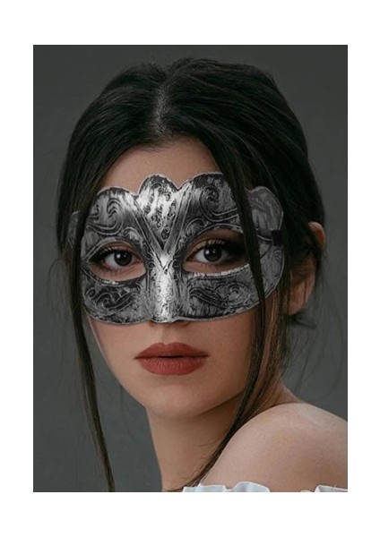 Maskeli Balo Antik Gri Gümüş Eskitilmiş Maske Balo Venedik modelleri