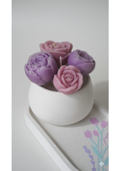 El Yapımı Çiçek Buketi Mum & Dekoratif El Boyaması Tabak Seti modelleri