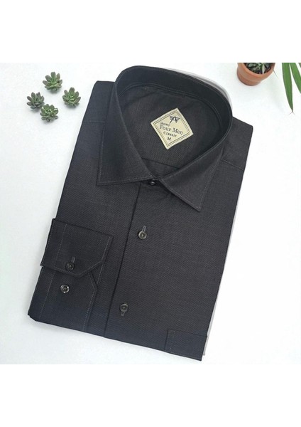 Klasik %100 Cotton Uzun Kollu Terletmeyen Kışlık Flanel Kumaş Siyah Gömlek (Regular Kalıp) fiyatları