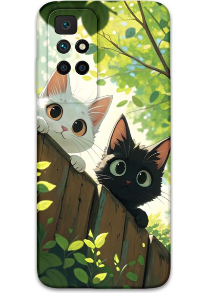 Xiaomi Redmi 10 Uyumlu Kedi Desenli Telefon Kılıfı + Ekran Koruyucu - 5785