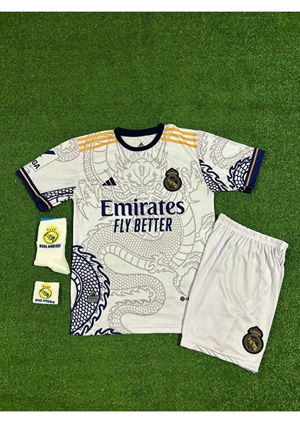 Real Madrid Cristiano Ronaldo Beyaz Dragon Desenli Çocuk Forması 4'lü Set (Armalı) fiyatları