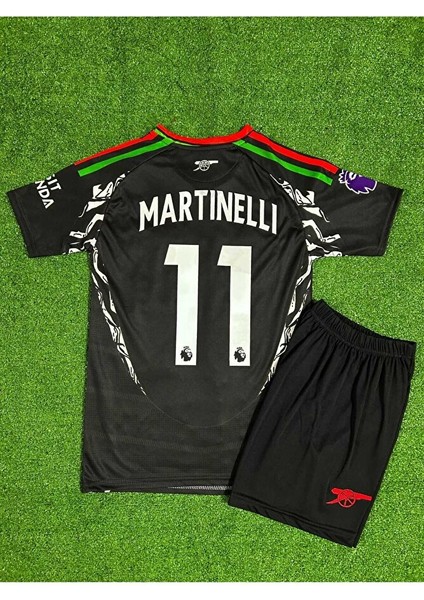 Arsenal 2024/25 Yeni Sezon Gabriel Martinelli Deplasman Çocuk Forması 2'li Set (Black)