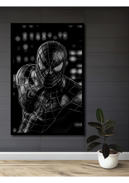 Çerçeve Görünümlü Örümcek Adam Siyah Kostüm Ahşap Mdf Dekoratif Tablo Dikdörtgen Tablo