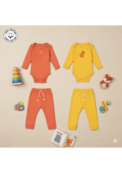 2 Li Premium Set %100PAMUK0-3 Ay/24-36 Ay (3 Yaş)Arası Nakışlı Zıbın Çıtçıtlı Body ve Pantolon Takımı Unisex Kız Erkek Bebek ve Çocuk