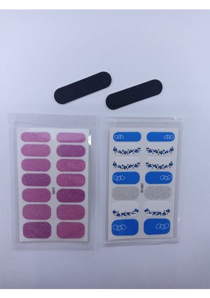 Kendinden Yapışkanlı Nail Sticker 2 Paket Tırnak Stickeri Takma Yapışkanlı Oje Mavi Pembe