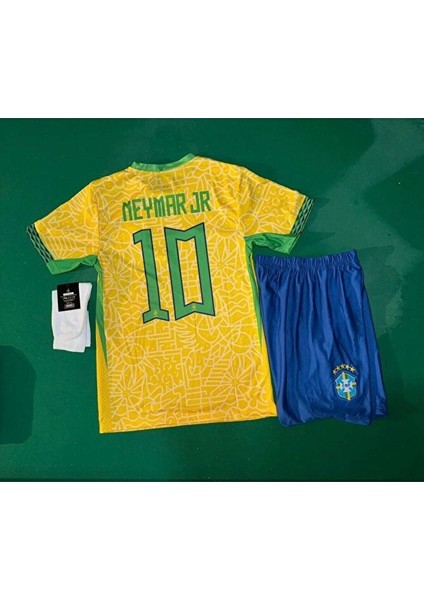 Brezilya 2023/24 Yeni Sezon Neymar Jr Çocuk Forması Şort Çorap 3'lü Set modelleri