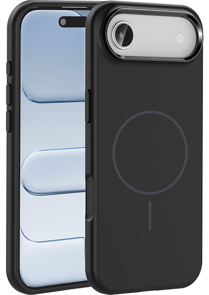 iPhone 17 Air Kılıf M-Safe Şarj Özellikli Metal Kamera Çerçeveli Zıvo Edi Silikon Kapak - Siyah