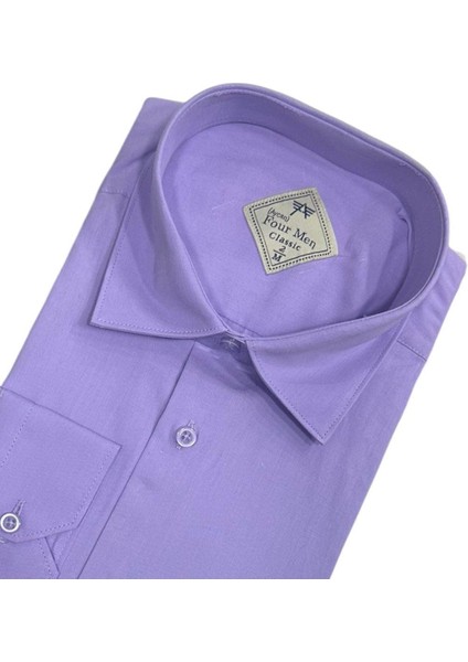 Klasik %100 Cotton Uzun Kollu Terletmeyen Kışlık Flanel Kumaş Mor Gömlek (Regular Kalıp)
