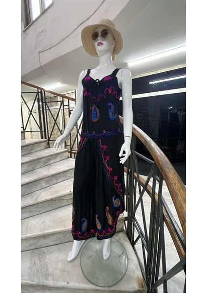 Otantik Nakış Işlemeli Harem Şalvar Pantolon Buluz Takım
