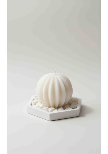 El Yapımı Dilimli Küre Mum – Beton Stantlı Minimal Dekoratif Mum