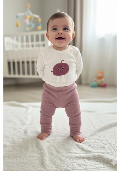 Kız Bebek Ikili Takım – Sevimli Desenli Sweatshirt ve Alt, Organik Pamuklu Rahat Günlük Set