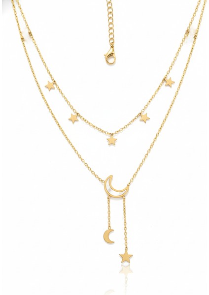 Zarif Ay ve Minik Yıldızlar Sallantılı Kolye