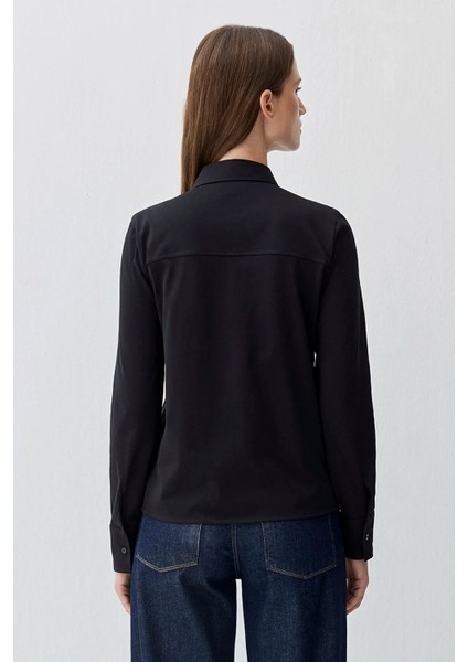 Kadın Siyah Uzun Kollu Polo Tişört 1613650-900 fırsatları