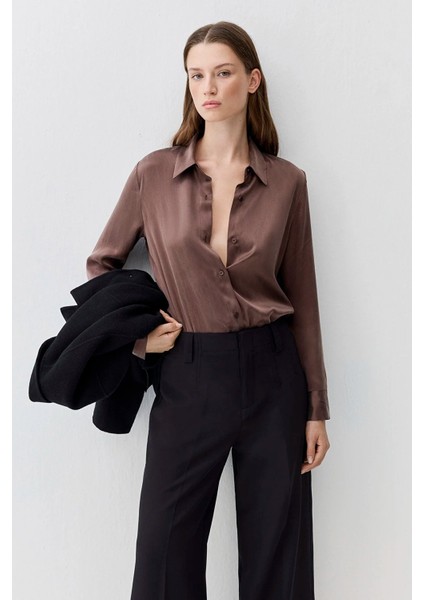 Kadın Kahverengi Ipek Gömlek 1211269-87537