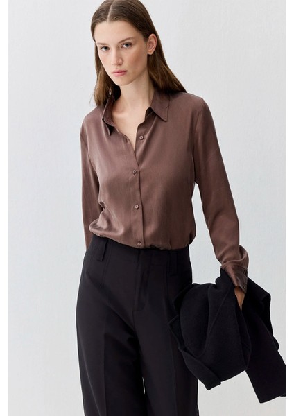 Kadın Kahverengi Ipek Gömlek 1211269-87537 fiyatları