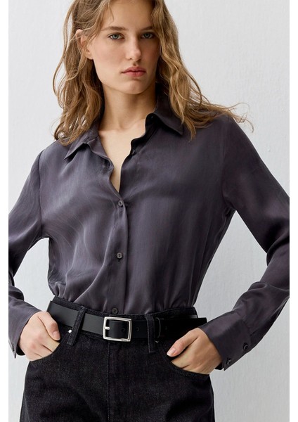 Kadın Antrasit Ipek Gömlek 1211269-70087