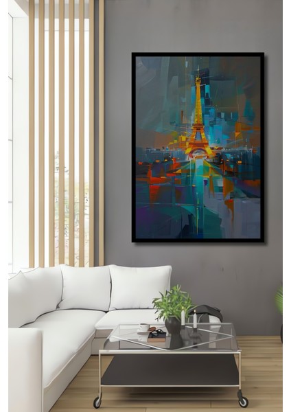 Çerçeve Görünümlü Soyut Eyfel Kulesi Paris Ahşap Mdf Dekoratif Tablo Dikdörtgen Tablo