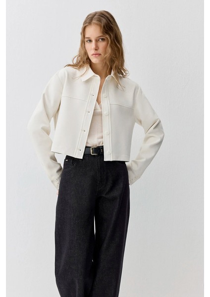 Kadın Ekru Crop Gömlek 1211336-80194