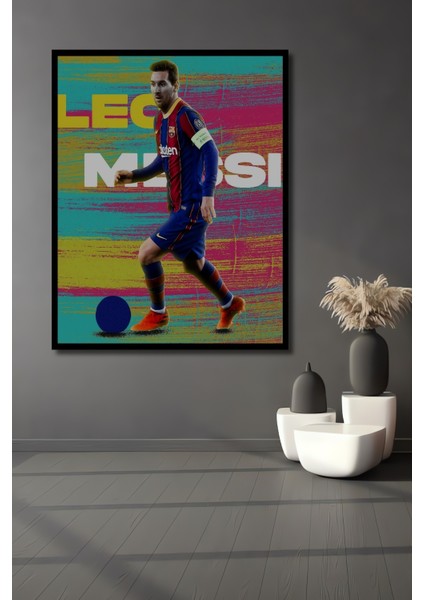 Çerçeve Görünümlü Dekoratif Ahşap Mdf Tablo Leo Messi Futbol Sanatı Dikdörtgen Tablo