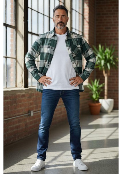 Kışlık Pamuklu Yeşil Uzun Kollu Cepli Erkek Oduncu Gömlek (Slim Fit) fiyatları