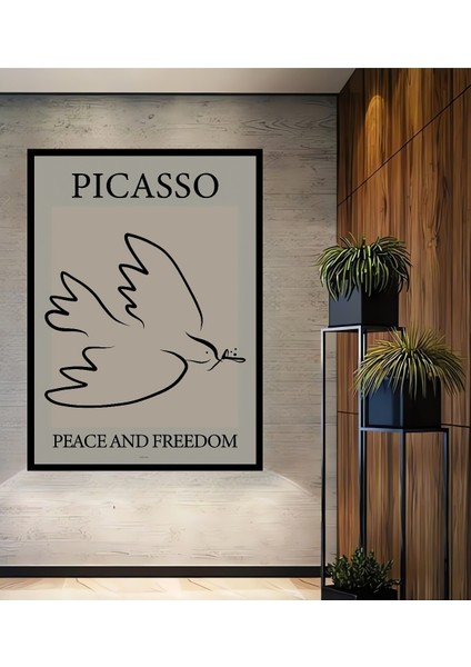 Çerçeve Görünümlü Picasso Barış Güvercini Dekoratif Ahşap Mdf Tablo Dikdörtgen Tablo