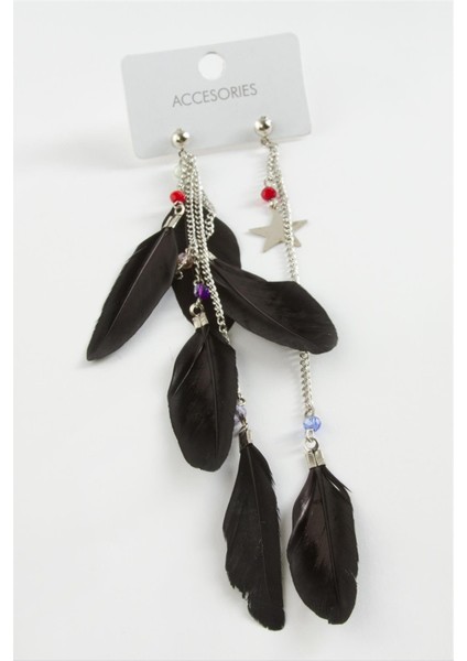 Techmrt Yıldız Kristal Tüylü Küpe-Siyah