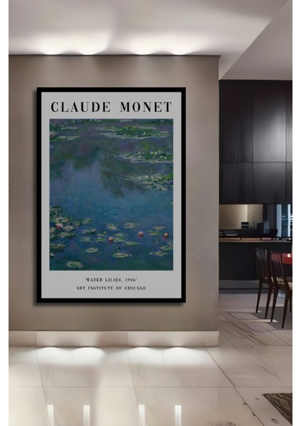 Çerçeve Görünümlü Claude Monet Nilüferler Dekoratif Ahşap Mdf Tablo Dikdörtgen Tablo