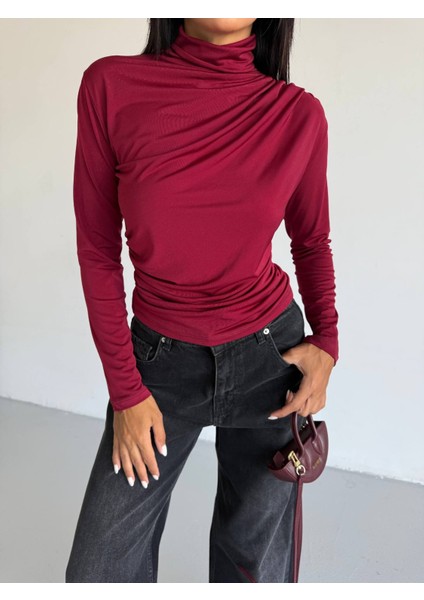 Boğazlı Sandy Kumaş Dar-Slim Kalıp Drapeli Bluz fiyatları