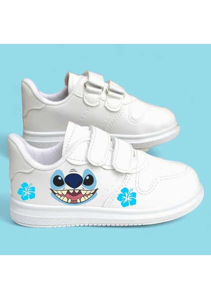 Mavi Canavar Laylo Baskılı Beyaz Bantlı Çocuk Spor Ayakkabı Sneaker