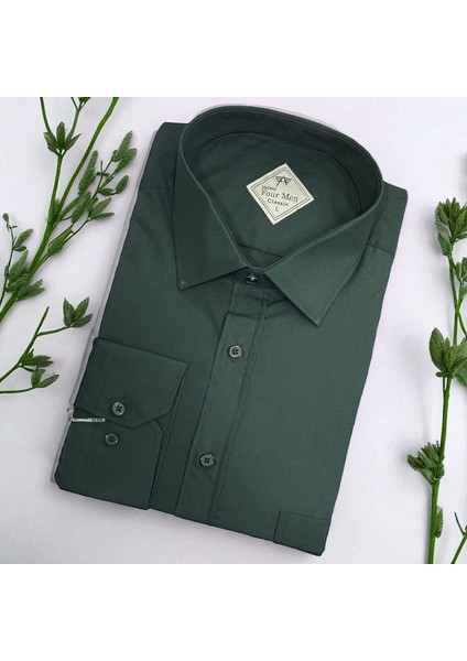 Klasik %100 Cotton Uzun Kollu Terletmeyen Kışlık Flanel Kumaş Yeşil Gömlek (Regular Kalıp) fiyatları