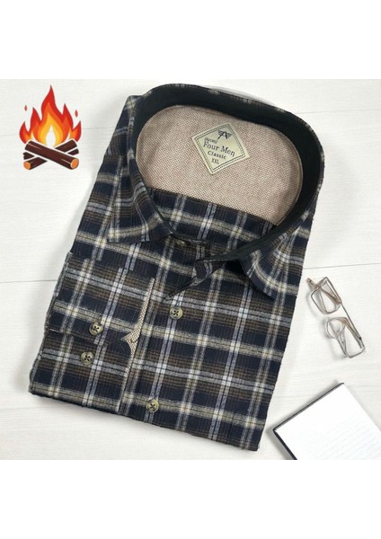 Klasik %100 Cotton Uzun Kollu Terletmeyen Kışlık Flanel Kumaş Çok Renkli Gömlek (Regular Kalıp)