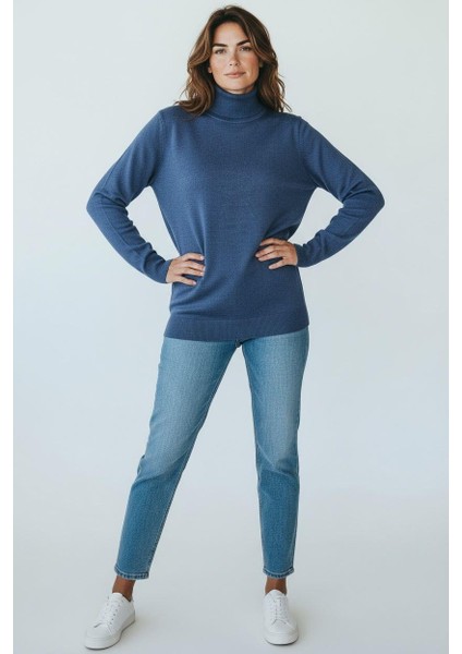 Uzun Kollu Mavi Balıkçı Yaka Kazak (Unisex) fiyatları