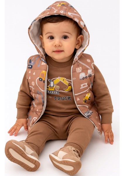 Laura Baby Araba Desenli Erkek Bebek/çocuk Yelekli Alt Üst Takım