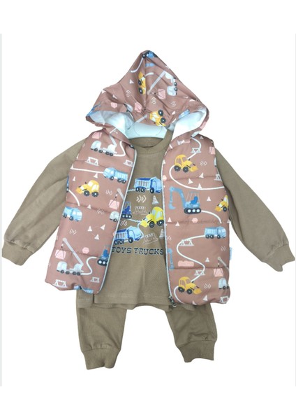 Laura Baby Araba Desenli Erkek Bebek/çocuk Yelekli Alt Üst Takım modelleri