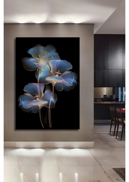 Çerçeve Görünümlü Büyüleyici Mavi Çiçekler Dekoratif Ahşap Mdf Tablo Dikdörtgen Tablo