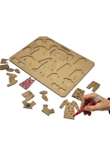 Jtoys Eğitici Ahşap Kız Giydirme Puzzle, El Becerisi Geliştiren Montessori Oyuncak modelleri