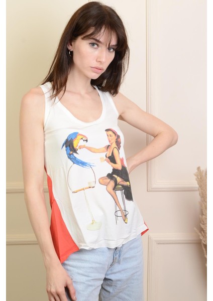 KADIN MERCAN BEYAZ BASKILI ATLET PMBL25442