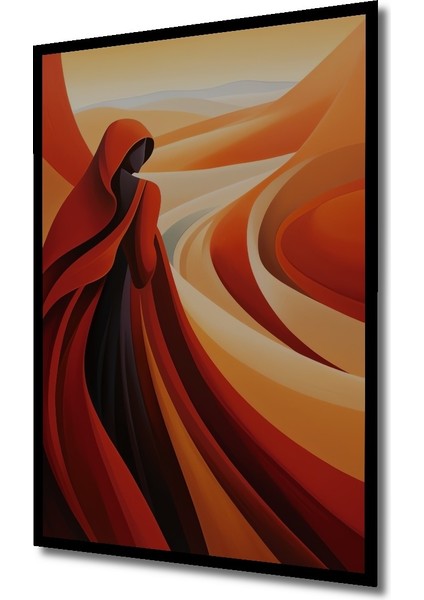 Çerçeve Görünümlü Kırmızı Pelerinli Kadın Dekoratif Ahşap Mdf Tablo Dikdörtgen Tablo fiyatları