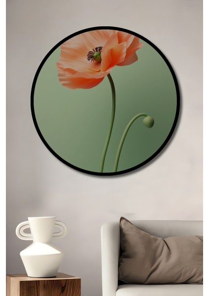 Çerçeve Görünümlü Büyüleyici Gelincik Çiçeği Ahşap Mdf Dekoratif Tablo Yuvarlak Tablo