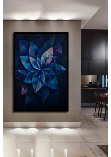 Çerçeve Görünümlü Mavi Çiçek Soyut Sanat Ahşap Mdf Dekoratif Tablo Dikdörtgen Tablo